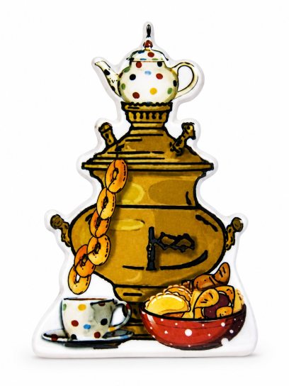 Елочная игрушка «Самовар» Майолика. 65 x 100 мм.