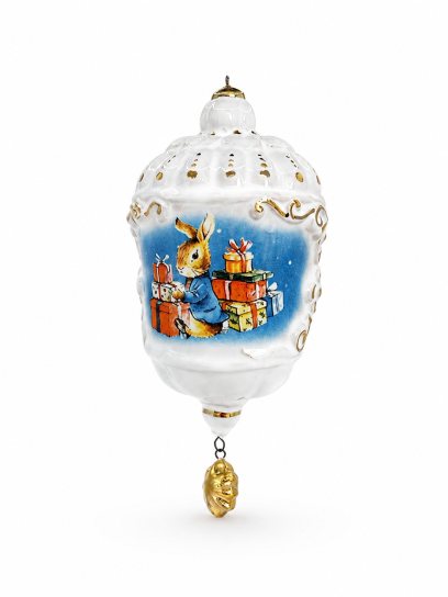 Елочная игрушка «Фонарик ажурный Игрушки» Майолика. 60 x 120 мм.