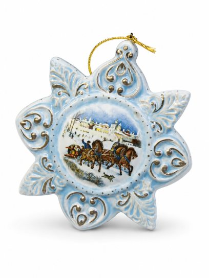 Елочная игрушка «Медальон с тонировкой Снежинка» Майолика. 115 x 125 мм.