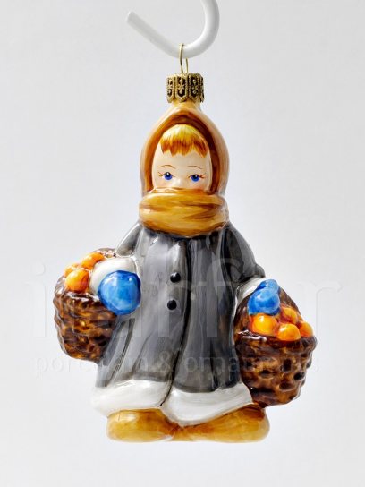 Елочная игрушка «Девочка с апельсинами» Стекло. 70 x 105 мм.