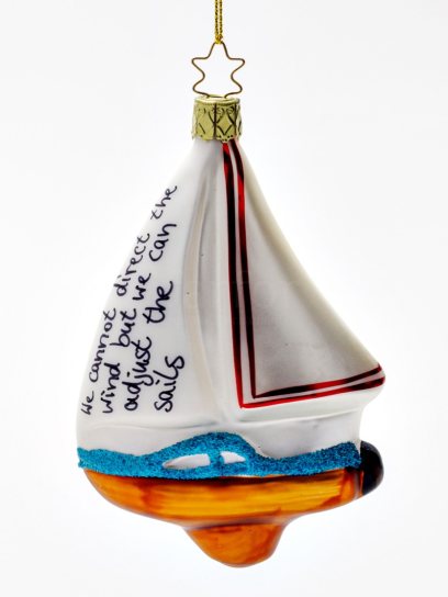 Елочная игрушка «Парусник» Стекло. 80 x 130 мм.