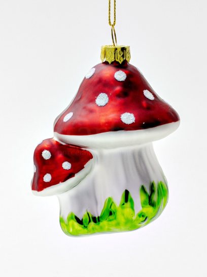 Елочная игрушка «Грибы. Мухоморчики» Стекло. 75 x 95 мм.
