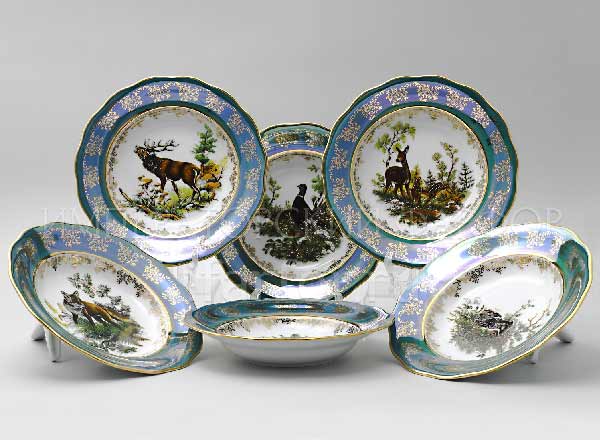 Set of plates deep Hunting Green 6/6 Crown