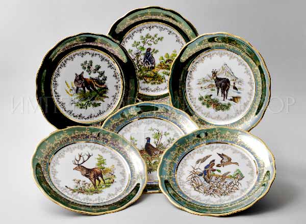 Set of plates Table Hunting Green 6/6 STERNE PORCELAN