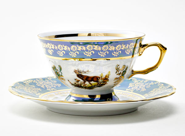 Cup and saucer tea Hunting Green. Deer 3 Maria Teresa