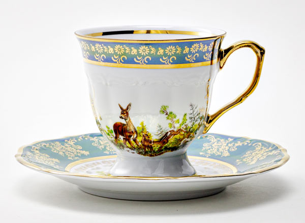 Coffee cup and saucer second grade Green Hunting. Roe Deer Maria Teresa