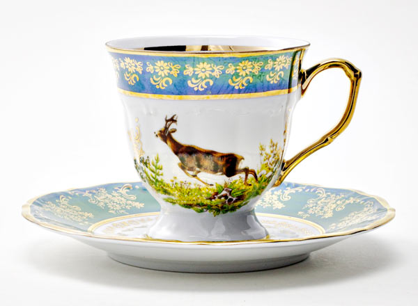 Coffee cup and saucer second grade Hunting Green. Deer Maria Teresa