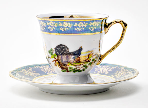 Coffee cup and saucer second grade Hunting Green. Wood grouse Maria Teresa