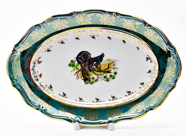 Dish/ platter oval Hunting Green. Wood grouse Maria Teresa