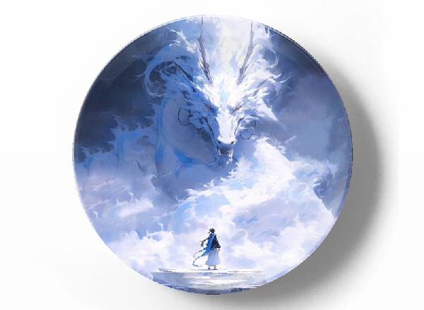 Белый дракон и девушка в снежную бурю