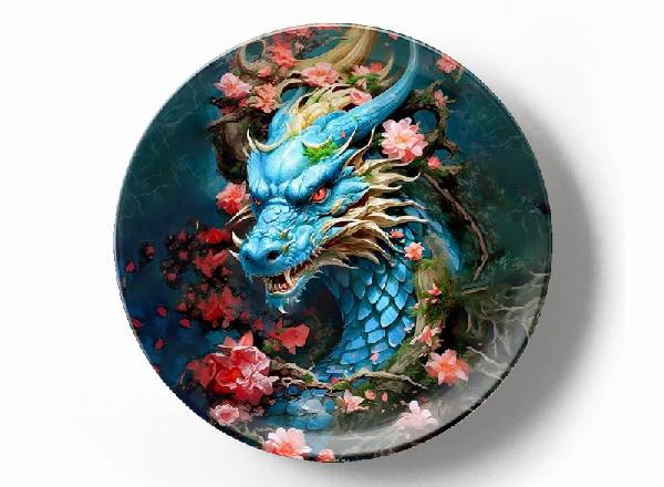 Синий дракон в цветах