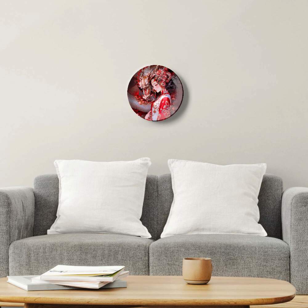 Дракон и девушка в красном платье