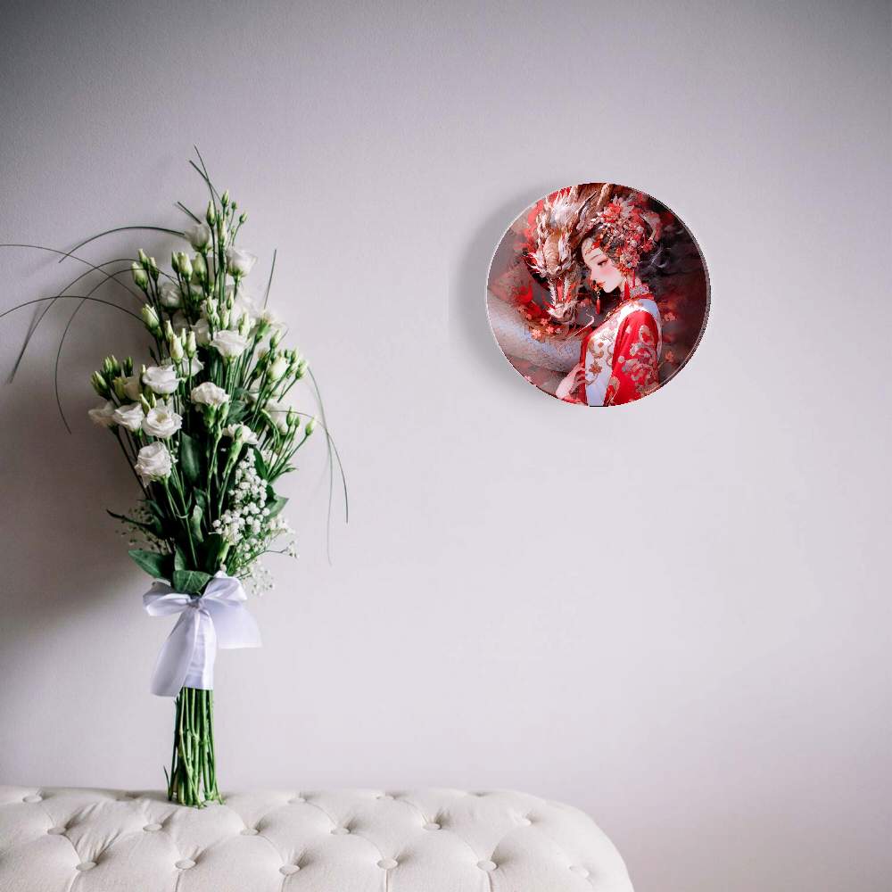 Дракон и девушка в красном платье