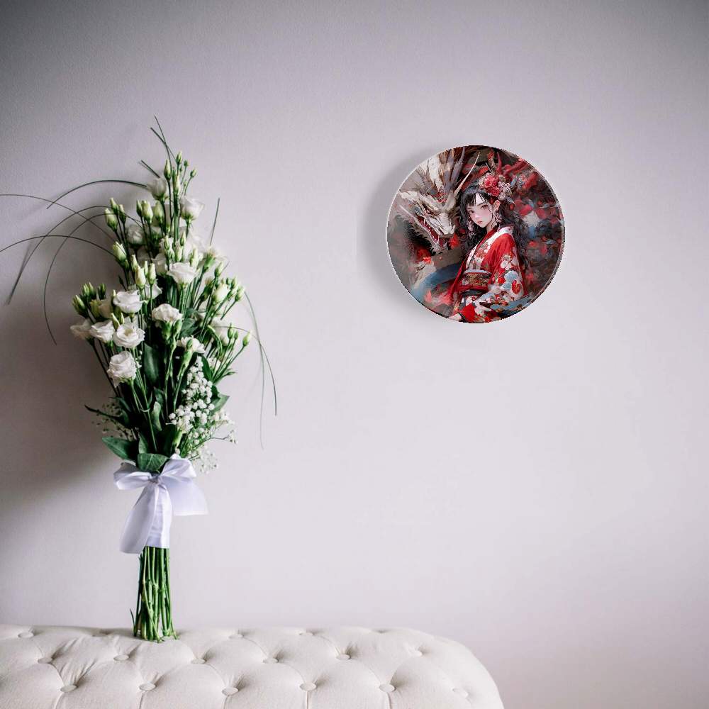 Белый дракон и девушка в цветах