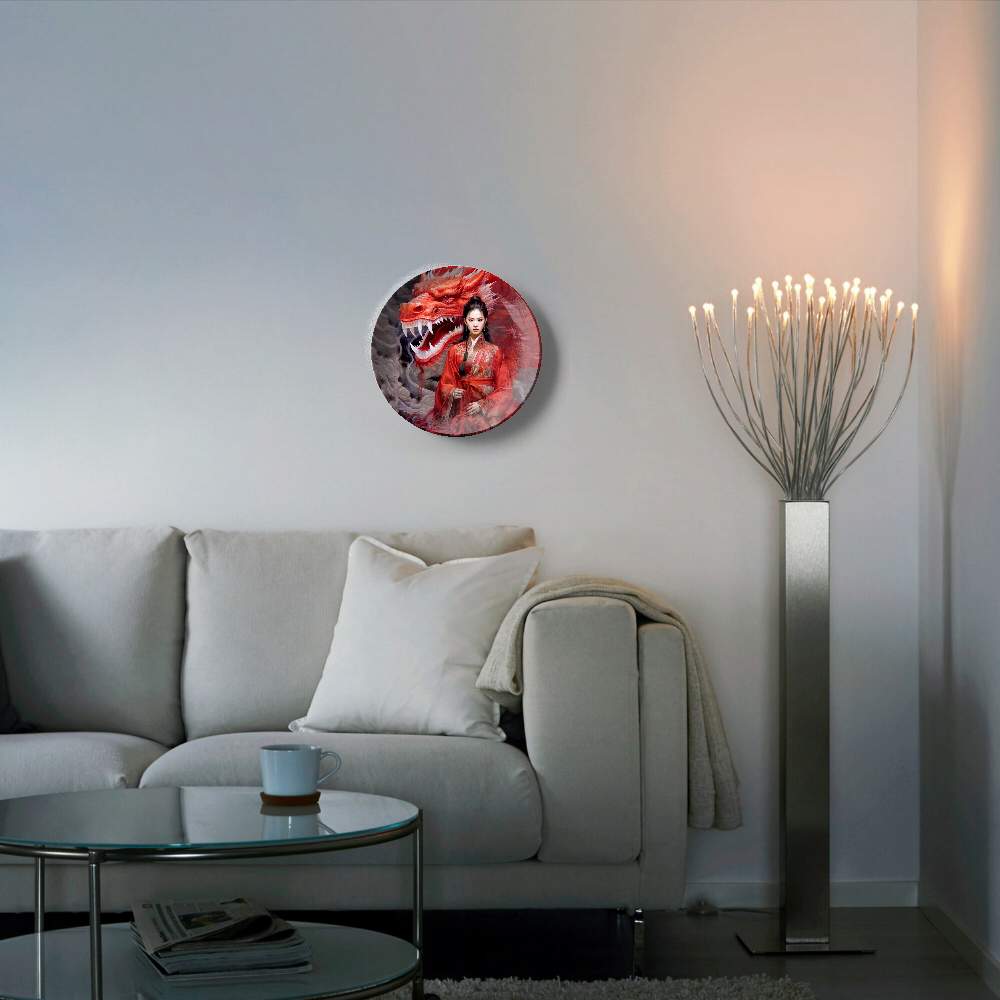 Красный дракон и девушка в красном