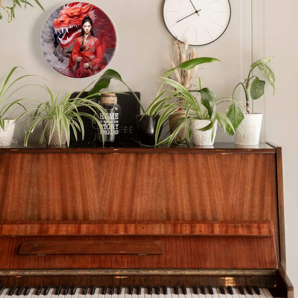 Красный дракон и девушка в красном