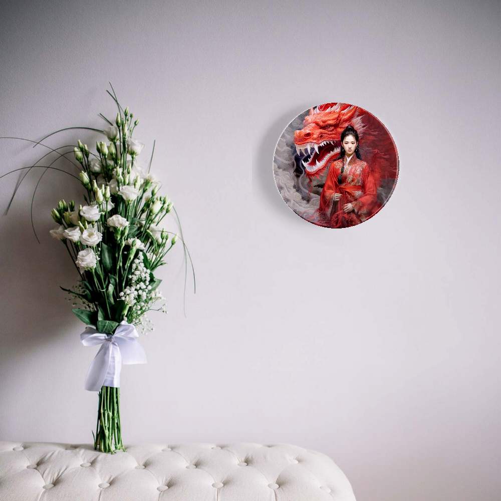 Красный дракон и девушка в красном