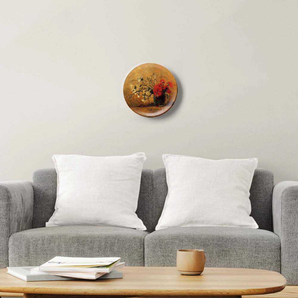 Ваза с красными и белыми гвоздиками на желтом фоне — Винсент Ван Гог