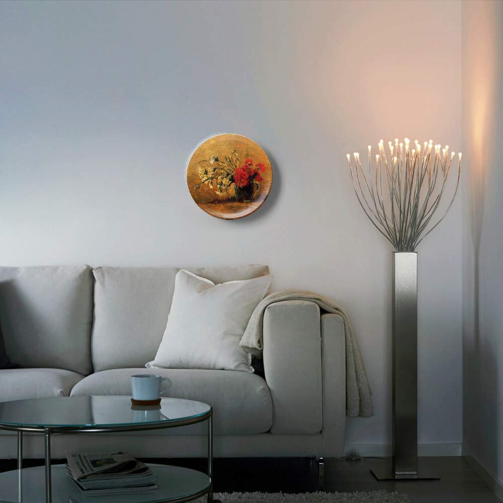 Ваза с красными и белыми гвоздиками на желтом фоне — Винсент Ван Гог