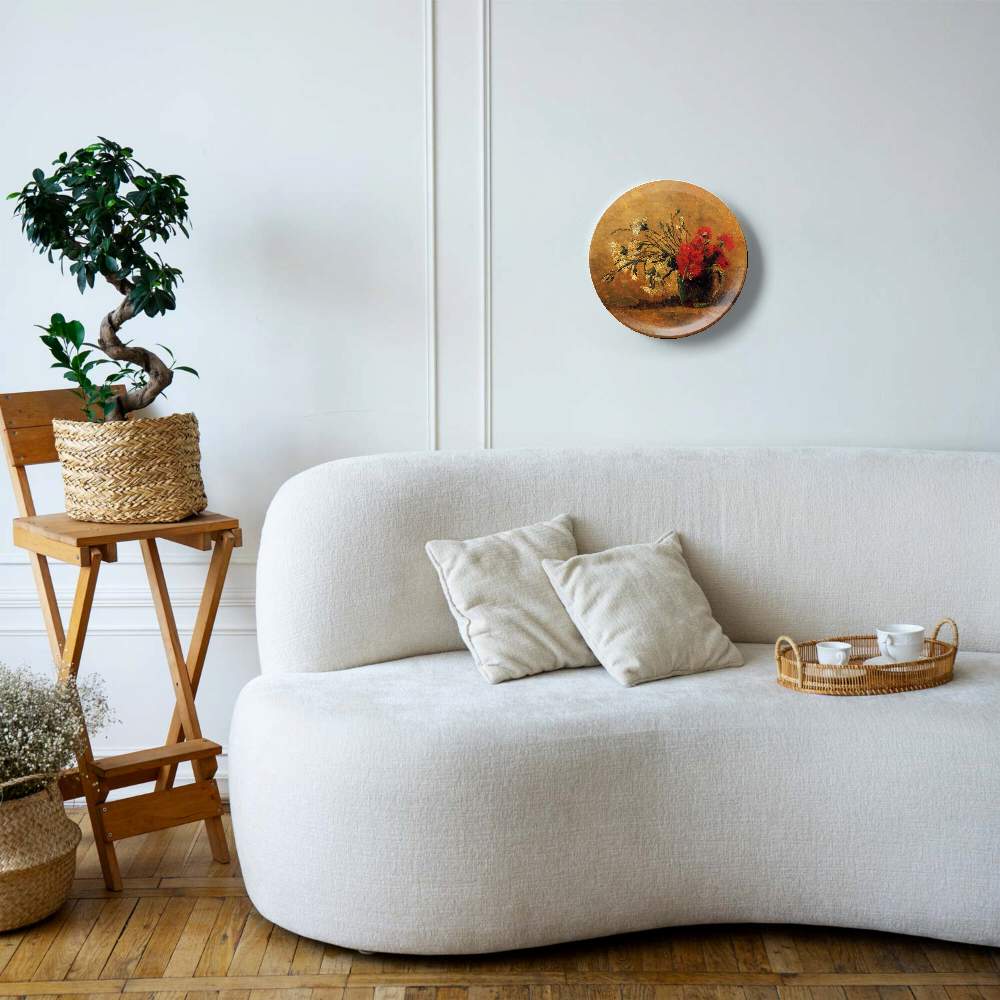 Ваза с красными и белыми гвоздиками на желтом фоне — Винсент Ван Гог