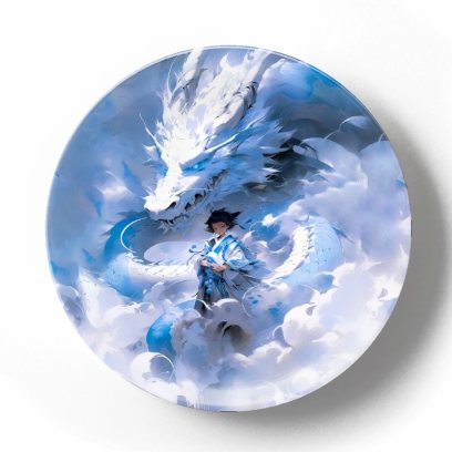 Белый дракон и девушка в синем в снежную бурю