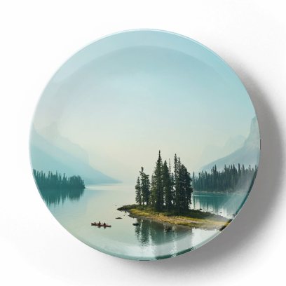 Декоративная тарелка Эрик Алмас Холодное горное озеро и ёлки