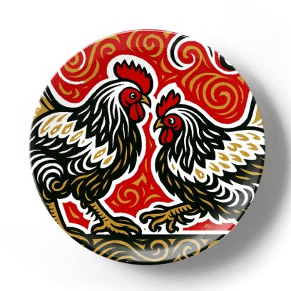 Декоративная тарелка Жан Габриэль Ги Петушиный бой Красный орнамент