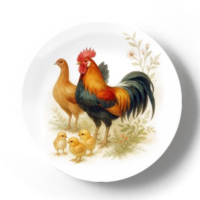 Декоративная тарелка Жан Габриэль Ги Петух и курица с цыплятами Феникс