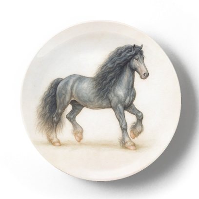 Декоративная тарелка Жан Габриэль Ги Фризская лошадь гарцует