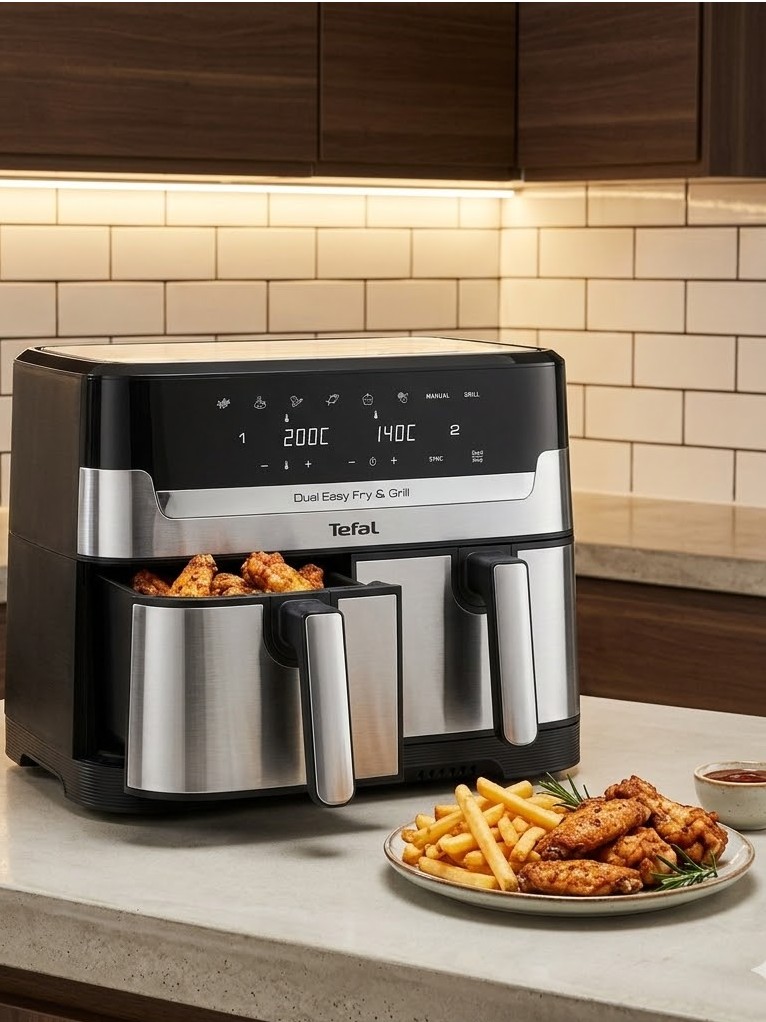 Аэрогриль Tefal 8 автопрограмм, 2 чаши, EasyFry&Grill, EY905D10