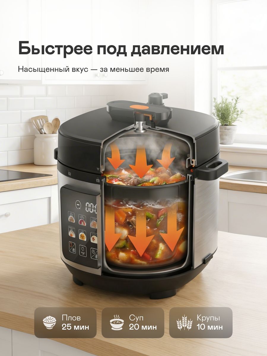 Мультиварка скороварка GARLYN MPC-8 Чаша 6 литров, 10 автоматических программ.