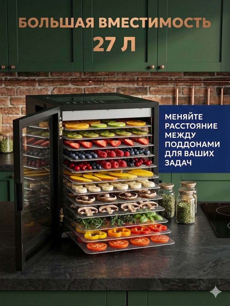 Сушилка для овощей и фруктов электрическая TAKARA DF-15 Дегидратор для мяса и рыбы