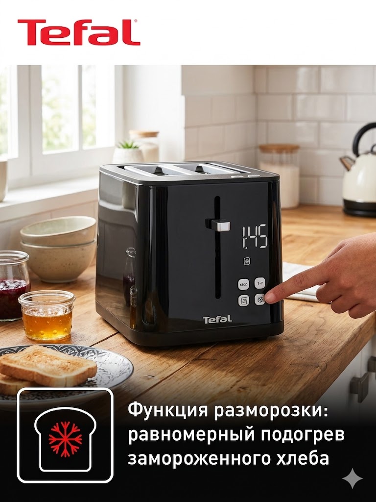 Тостер для хлеба Tefal Smart&Light TT640810, с 7 уровнями подогрева