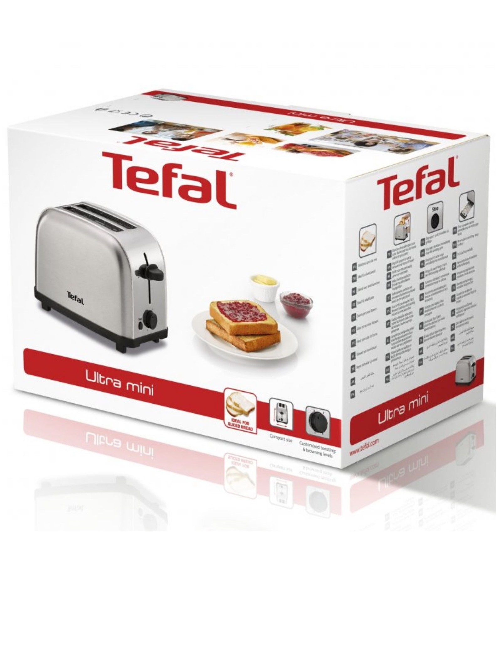 Тостер для хлеба Tefal Ultra Mini TT330D30 С высоким подъемом, поддоном для крошек, 6 уровнями поджаривания, 700 Вт