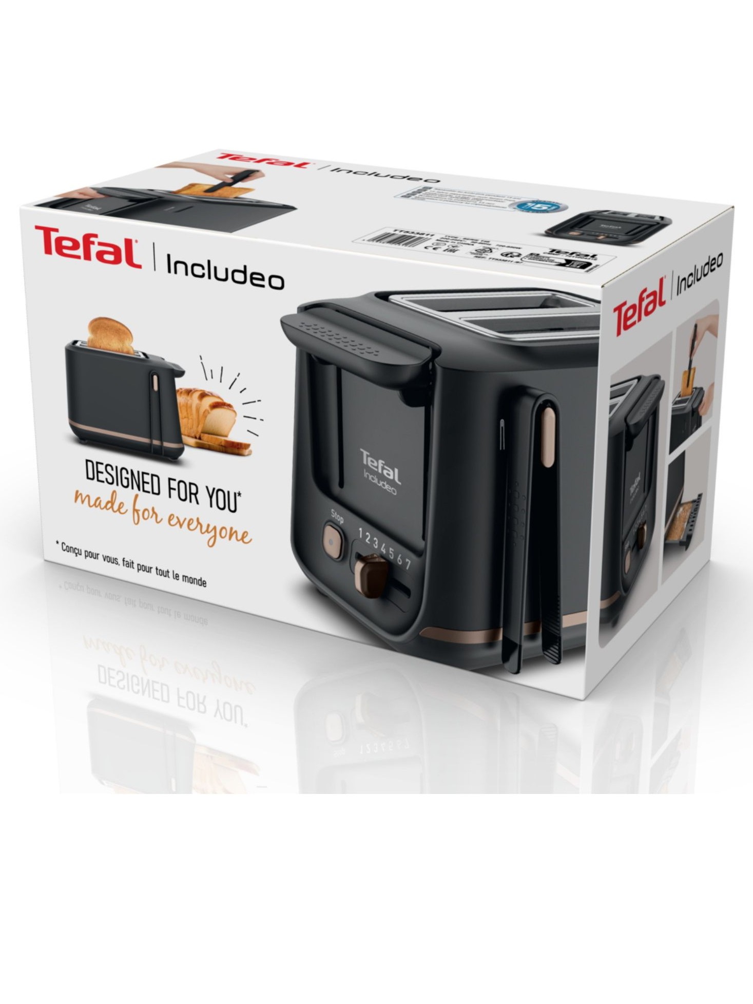 Тостер для хлеба Tefal Includeo TT533811 С 7 степенями поджаривания, 850 Вт, черный