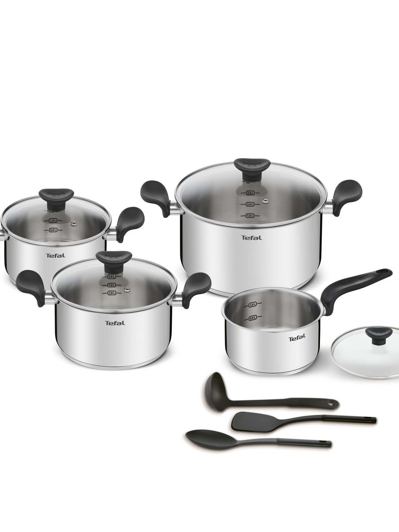 Набор посуды для приготовления 11 предметов Tefal Primary Кастрюли 18 20 24, ковш 16, крышки 4 шт, аксессуары