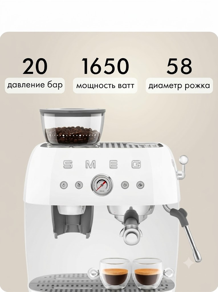 Кофемашина-эспрессо SMEG EGF03WHEU Цвет белый глянцевый