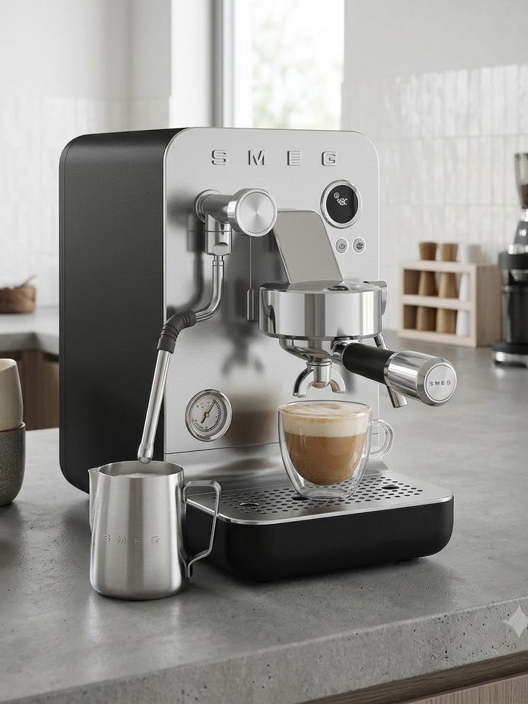 Рожковая эспрессо кофемашина SMEG EMC02BLMEU Цвет чёрный матовый