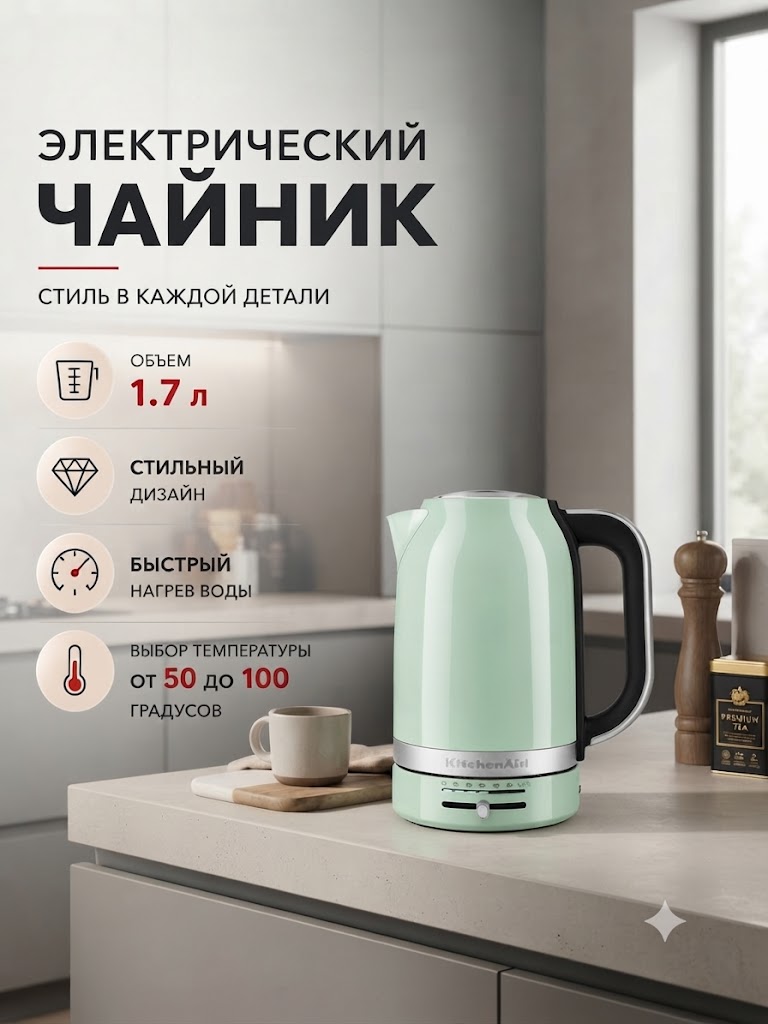 Электрочайник KitchenAid 5KEK1701EPT 1,7 л. Фисташковый