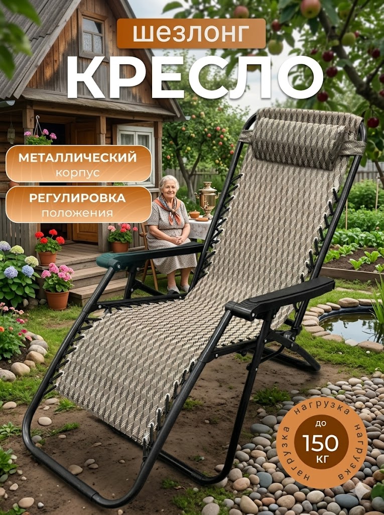 Кресло-шезлонг складное 180х60х100см