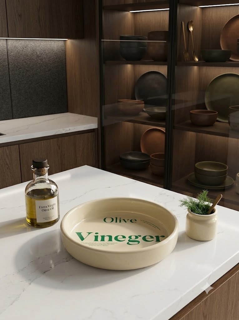 Тарелка сервировочная с надписями Vineger, Olive 200 мм